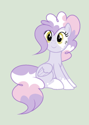 Size: 696x972 | Tagged: safe, artist:roseloverofpastels, derpibooru import, oc, oc:sweetie cake, pegasus, pony, female, mare, offspring, parent:pinkie pie, parent:pokey pierce, parents:pokeypie, simple background, sitting, solo