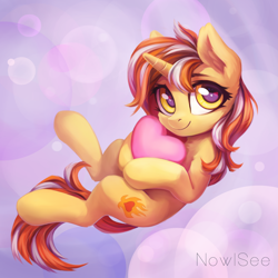 Size: 2000x2000 | Tagged: safe, artist:inowiseei, derpibooru import, oc, oc only, oc:cinderheart, pony, unicorn, abstract background, chest fluff, commission, cute, cutie mark, female, golden eyes, heart, heart eyes, hug, mare, ocbetes, pillow, smiling, solo, wingding eyes