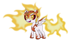 Size: 1024x576 | Tagged: safe, artist:bonsia-lucky, daybreaker, alicorn, pony, a royal problem, diabreaker, fangs, female, filly, helmet, looking at you, mare, simple background, smiling, solo, transparent background, younger