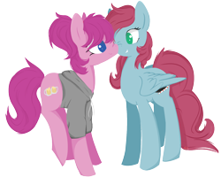 Size: 1250x1000 | Tagged: safe, artist:hirundoarvensis, oc, oc only, oc:candy dandy, oc:schweet schnapps, earth pony, pegasus, pony, boop, clothes, female, lineless, mare, shipping, simple background, transparent background