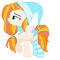 Size: 900x900 | Tagged: safe, artist:sugarplanets, derpibooru import, oc, oc only, pegasus, pony, base used, choker, clothes, colored wings, colored wingtips, female, hat, kneesocks, mare, raised hoof, simple background, socks, solo, striped socks, transparent background, two toned wings, watermark, witch hat