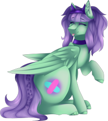 Size: 2322x2611 | Tagged: safe, artist:mauuwde, derpibooru import, oc, oc only, oc:pastel rave, pegasus, pony, female, folded wings, high res, mare, simple background, sitting, solo, tongue out, transparent background