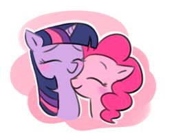 Size: 690x551 | Tagged: safe, anonymous artist, derpibooru exclusive, derpibooru import, pinkie pie, twilight sparkle, earth pony, pony, blushing, cute, eyes closed, female, lesbian, mare, nuzzling, shipping, simple background, smiling, twinkie