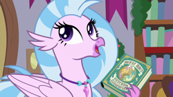 Size: 1280x720 | Tagged: safe, derpibooru import, screencap, silverstream, the hearth's warming club, book, cute, diastreamies, history, solo