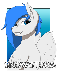 Size: 2046x2587 | Tagged: safe, artist:wcnimbus, derpibooru import, oc, oc only, oc:snowstorm, pegasus, pony, badge, comic sans, con badge, gradient background, male, simple background, solo, stallion, transparent background, wings