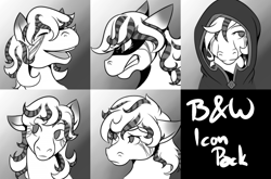 Size: 900x594 | Tagged: safe, artist:dogi-crimson, oc, oc only, oc:cha'tima, earth pony, pony, angry, bust, cloak, clothes, coontails, expressions, grayscale, laughing, male, monochrome, portrait, sad, solo, stallion