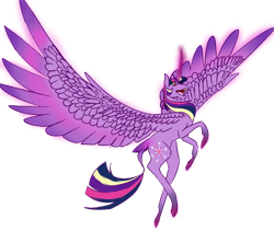 Size: 1024x866 | Tagged: safe, artist:doghallelujah, derpibooru import, twilight sparkle, twilight sparkle (alicorn), alicorn, classical unicorn, pony, unicorn, cloven hooves, female, leonine tail, magic, mare, simple background, solo, tail feathers, transparent background