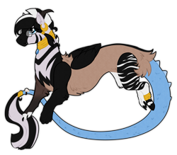 Size: 1941x1703 | Tagged: safe, artist:utakame, derpibooru import, oc, oc only, draconequus, okapi, zebra, draconequus oc, simple background, solo, transparent background