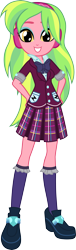 Size: 1517x5000 | Tagged: safe, artist:salemcat, derpibooru import, edit, editor:slayerbvc, lemon zest, equestria girls, friendship games, clothes, crystal prep academy uniform, grin, headphones, recolor, school uniform, simple background, smiling, solo, transparent background, vector, vector edit