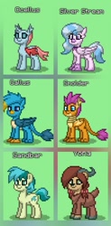 Size: 647x1312 | Tagged: safe, derpibooru import, gallus, ocellus, sandbar, silverstream, smolder, yona, changedling, changeling, dragon, earth pony, griffon, hippogriff, pony, yak, dragoness, female, game screencap, male, pony town, revised, student six, teenager