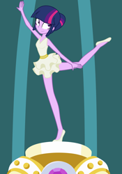 Size: 2709x3880 | Tagged: safe, artist:poniacz-internetuff, derpibooru import, twilight sparkle, a royal problem, equestria girls, ballerina, ballet slippers, clothes, cute, equestria girls interpretation, hair bun, high res, legs, miniskirt, scene interpretation, shoes, skirt, solo, tutu, twilarina