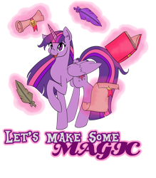 Size: 1024x1170 | Tagged: safe, artist:cckittycreative, derpibooru import, twilight sparkle, twilight sparkle (alicorn), alicorn, pony, book, cutie mark, female, glowing horn, magic, mare, quill, raised hoof, scroll, simple background, smiling, solo, telekinesis, text, transparent background