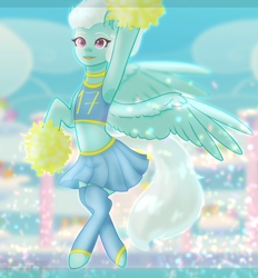 Size: 1584x1704 | Tagged: safe, artist:kawipie, derpibooru import, fleetfoot, pegasus, pony, semi-anthro, cheerleader, cheerleader outfit, clothes, female, kneesocks, mare, midriff, skirt, socks, solo