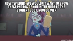 Size: 600x337 | Tagged: safe, edit, edited screencap, screencap, principal abacus cinch, equestria girls, friendship games, blackmail, dirty cinch macros, image macro, meme