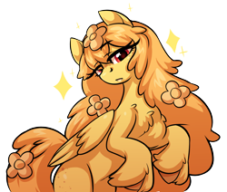 Size: 1936x1638 | Tagged: safe, artist:moonseeker, derpibooru import, oc, oc only, oc:venus, pegasus, pony, chest fluff, female, flower, flower in hair, simple background, solo, transparent background