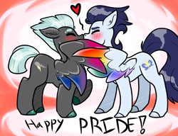 Size: 6500x5000 | Tagged: safe, artist:heyerika, derpibooru import, soarin', thunderlane, pegasus, pony, absurd resolution, bisexual pride flag, bisexuality, colored hooves, colored wings, colored wingtips, dyed feathers, gay, gay pride, heart, kissing, male, multicolored wings, pride, pride month, shipping, soarilane, stallion