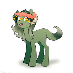 Size: 3000x3000 | Tagged: safe, artist:veracon, derpibooru import, oc, oc only, earth pony, pony, floral head wreath, flower, horns, simple background, smiling, solo, transparent background