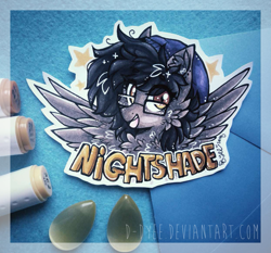 Size: 1245x1162 | Tagged: safe, artist:tenebristayga, derpibooru import, oc, oc only, oc:nightshade (pegasus), pegasus, pony, beanie, bust, cute, ear fluff, female, glasses, hat, mare, solo, traditional art, wings