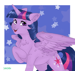 Size: 950x900 | Tagged: safe, artist:jadejellie, derpibooru import, twilight sparkle, twilight sparkle (alicorn), alicorn, pony, cute, female, looking at you, mare, open mouth, open smile, smiling, solo, twiabetes