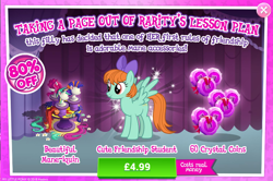 Size: 796x527 | Tagged: safe, derpibooru import, peppermint goldylinks, pegasus, pony, school daze, advertisement, background pony, bow, coin, costs real money, female, friendship student, gameloft, hair bow, mannequin, mare, official, punk, raripunk, sale