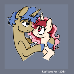 Size: 3024x3024 | Tagged: safe, artist:redpalette, derpibooru import, oc, oc:red palette, pony, unicorn, cute, female, male, oc x oc, shipping, straight