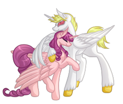 Size: 5000x4217 | Tagged: safe, artist:amazing-artsong, oc, oc:dawning love, pony, unicorn, absurd resolution, crossover, donquixote doflamingo, female, hug, male, mare, one piece, simple background, stallion, transparent background, winghug