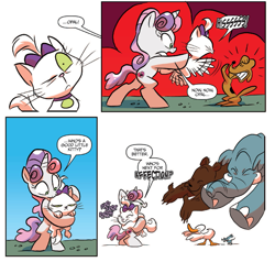 Size: 1385x1321 | Tagged: safe, artist:jay fosgitt, idw, opalescence, sweetie belle, bear, cat, duck, elephant, mouse, pony, unicorn, spoiler:comic, spoiler:comic54, bipedal