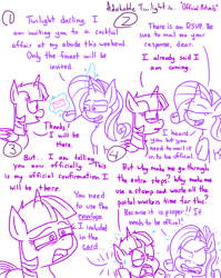 Size: 1280x1611 | Tagged: safe, artist:adorkabletwilightandfriends, derpibooru import, rarity, twilight sparkle, twilight sparkle (alicorn), alicorn, pony, unicorn, comic:adorkable twilight and friends, adorkable twilight, comic, dialogue, envelope, lazy, letter, lineart, simple background, slice of life