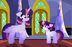 Size: 4472x2936 | Tagged: safe, artist:moon-rose-rosie, derpibooru import, twilight sparkle, twilight sparkle (alicorn), oc, oc:celestial moon, alicorn, pony, unicorn, crying, female, filly, magical lesbian spawn, mother and child, mother and daughter, offspring, parent and child, parent:rainbow dash, parent:twilight sparkle, parents:twidash