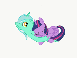 Size: 1024x768 | Tagged: safe, artist:turnaboutart, derpibooru import, lyra heartstrings, twilight sparkle, twilight sparkle (alicorn), alicorn, unicorn, cuddling, cute, eyes closed, female, lesbian, one eye closed, shipping, sleeping, twyra