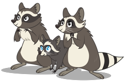 Size: 7175x4658 | Tagged: safe, artist:dragonchaser123, derpibooru import, smoky, smoky jr., softpad, raccoon, fake it 'til you make it, absurd resolution, animal, bipedal, family, female, male, simple background, transparent background, trio, vector