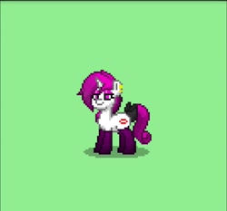 Size: 1570x1463 | Tagged: safe, oc, oc only, oc:smoochie, pony, unicorn, bow, clothes, ear piercing, earring, female, green background, jewelry, lidded eyes, mare, piercing, pony town, simple background, smiling, socks, solo, tail bow