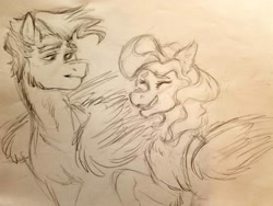 Size: 1008x756 | Tagged: safe, artist:coyotephobic, derpibooru import, sky stinger, vapor trail, female, male, shipping, straight, traditional art, vaporsky