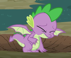 Size: 802x661 | Tagged: safe, derpibooru import, screencap, spike, dragon, molt down, cropped, eyes closed, male, solo, winged spike, wings