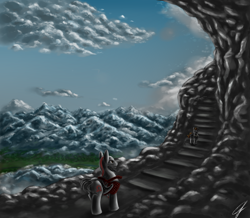 Size: 1024x894 | Tagged: safe, artist:com3tfire, derpibooru import, earth pony, pony, atreus, cloud, god of war, kratos, mountain