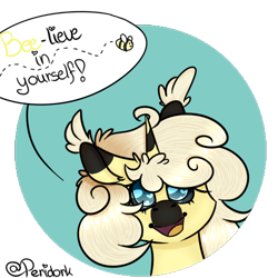 Size: 500x500 | Tagged: safe, artist:peridork, derpibooru import, oc, oc:fuzzy bee, bee, pony, unicorn, bust, fluffy, icon, motivational, pun, simple background, transparent background