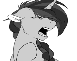 Size: 1024x819 | Tagged: safe, artist:whitehershey, derpibooru import, oc, oc only, unicorn, female, mare, monochrome, open mouth, solo, yawn