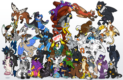 Size: 3400x2200 | Tagged: safe, artist:stupidshepherd, derpibooru import, oc, oc only, oc:der, oc:gyro feather, oc:gyro tech, griffon, griffonized, group shot, mff 2017, species swap