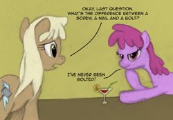 Size: 1280x890 | Tagged: safe, artist:hewison, derpibooru import, berry punch, berryshine, mjölna, pony, alcohol, ask, ask pun, glass, innuendo, interview, seductive look