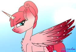 Size: 1024x714 | Tagged: safe, artist:okimichan, derpibooru import, oc, oc:pinkberry twist, alicorn, pony, colored wings, female, gradient wings, mare, solo