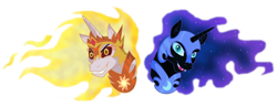 Size: 900x348 | Tagged: safe, artist:spiritualpresence, daybreaker, nightmare moon, pony, a royal problem, evil sisters, simple background, solo, transparent background