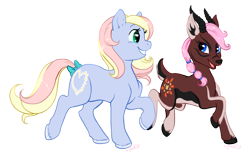 Size: 1117x701 | Tagged: safe, artist:c-puff, oc, oc only, oc:delphine, oc:ta-daisy, gazelle, pony, bow