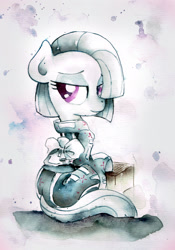 Size: 1600x2282 | Tagged: safe, artist:mashiromiku, derpibooru import, marble pie, earth pony, pony, clothes, commission, female, kimono (clothing), looking at you, looking back, looking back at you, mare, solo, traditional art, watercolor painting