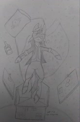 Size: 1817x2752 | Tagged: safe, artist:derpanater, derpibooru import, oc, oc:blackjack, pony, unicorn, fallout equestria, fallout equestria: project horizons, fanfic art, space, traditional art