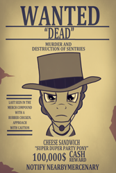 Size: 1400x2100 | Tagged: safe, artist:galli, derpibooru import, cheese sandwich, earth pony, pony, country, cowboy, poster, the pony with no name, wanted poster