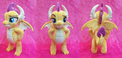 Size: 1023x486 | Tagged: safe, artist:plushypuppy, derpibooru import, smolder, dragon, dragoness, female, grin, hand on hip, irl, lidded eyes, photo, plushie, smiling, solo, standing, wings