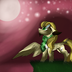 Size: 2560x2560 | Tagged: safe, artist:brokensilence, oc, oc only, oc:noctis, pegasus, pony, blood moon, clothes, facial hair, full moon, goggles, moon, night, scarf, solo, stars