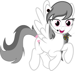 Size: 3000x2843 | Tagged: safe, artist:bigmk, oc, oc only, pegasus, pony, candy, earpiece, female, flying, food, high res, lollipop, mare, simple background, solo, transparent background, vector