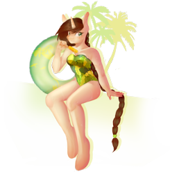 Size: 2000x2040 | Tagged: safe, artist:artistgenepal, derpibooru import, oc, oc only, anthro, unicorn, anthro oc, clothes, digital art, female, high res, mare, signature, simple background, solo, swimsuit, tail band, transparent background