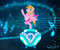 Size: 1724x1444 | Tagged: safe, artist:yazfly247, derpibooru import, oc, oc only, oc:yazfly, alicorn, pony, a royal problem, alicorn oc, ballerina, ballet, clothes, female, mare, music box, music notes, solo, tutu